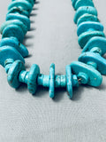 222 Grams Heavy Turquoise Disc Vintage Native American Navajo Heishi Necklace