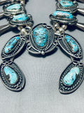 Gasp! Vintage Native American Navajo Bisbee Turquoise Sterling Silver Squash Blossom Necklace-Nativo Arts