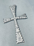 Massive Vintage Thick Native American Navajo Sterling Silver Stamped Pendant-Nativo Arts