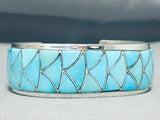 Dynamic Vintage Native American Zuni Blue Gem Turquoise Orlinda Natewa Sterling Silver Bracelet-Nativo Arts
