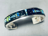 Native American 6.5 Inch Wrist Vintage Navajo Kachina Turquoise Inlay Sterling Silver Bracelet-Nativo Arts