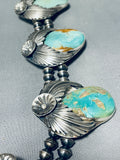 406 Grams Native American Navajo Green Turquoise Sterling Silver Squash Blossom Necklace-Nativo Arts