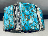 Radiant Native American Navajo 3 Spiderweb Turquoise Sterling Silver Colossal Bracelet-Nativo Arts