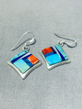Striking Vintage Native American Navajo Blue Gem Turquoise Sterling Silver Earrings-Nativo Arts