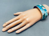 Joe Kayenta 7 Inch Wrist Vintage Native American Navajo Turquoise Inlay Sterling Silver Bracelet-Nativo Arts