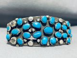 Early 1900's Vintage Native American Navajo Turquoise Cluster Sterling Silver Bracelet-Nativo Arts