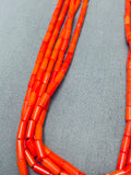 Rare Native American Navajo Coral Tubed Heishi Sterling Silver Necklace-Nativo Arts