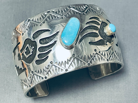 Paws Of Power Native American Navajo Turquoise Sterling Silver Bracelet Cuff-Nativo Arts