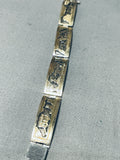 Time Consuming Hand Carved Vintage Native American Navajo Sterling Silver Gold Bracelet-Nativo Arts