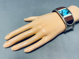 Moonstar Unique Vintage Native American Zuni Turquoise Inlay Sterling Silver Bracelet-Nativo Arts