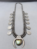 Opulent Vintage Native American Navajo Royston Turquoise Sterling Silver Squash Blossom Necklace-Nativo Arts