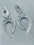 Detailed Vintage Navajo Stamped Sterling Silver Earrings-Nativo Arts