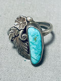Ethereal Vintage Native American Navajo Blue Gem Turquoise Sterling Sivler Flower Ring-Nativo Arts