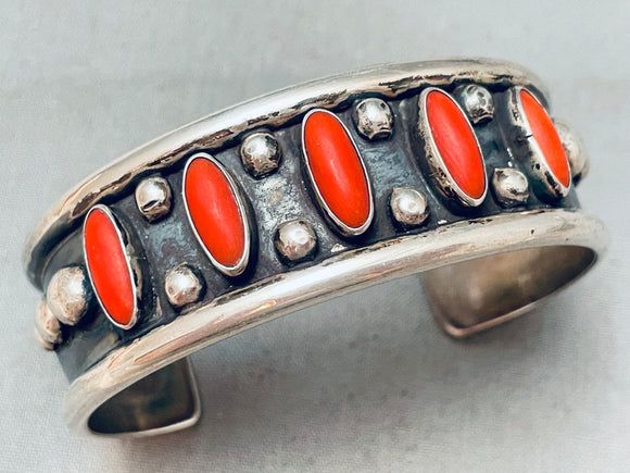 Museum Domed Coral Vintage Native American Navajo Sterling Silver Bracelet-Nativo Arts