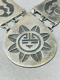 Rare Vintage Native American Hopi Sterling Silver Chiseled Overlay Sunface Necklace-Nativo Arts