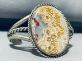 Seashell Agate Vintage Native American Navajo Sterling Silver Bracelet Cuff Old-Nativo Arts