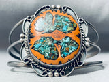 Turquoise Inlay Walnut Wood Vintage Native American Navajo Sterling Silver Bracelet-Nativo Arts