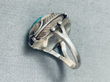 Spiderweb Turquoise Leaves Vintage Native American Navajo Sterling Silver Ring Old