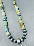 Signed Native American Navajo Royston Turquoise Sterling Silver Cross Necklace-Nativo Arts