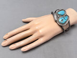 Native American Hand Carved Turquoise Leaf Vintage Navejo Sterling Silver Bracelet-Nativo Arts