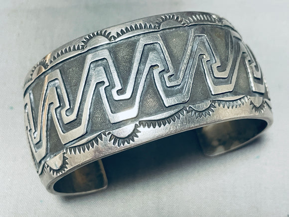 One Of The Best Vintage Native American Navajo Geomtric Wave Sterling Silver Bracelet-Nativo Arts