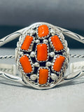 Outstanding Native American Navajo Coral Signed Sterling Silver Bracelet-Nativo Arts