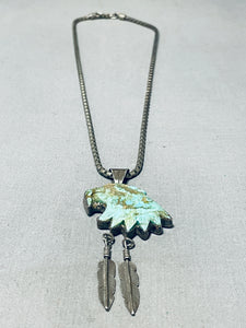 Eagle Of Turquoise Vintage Native American Navajo Sterling Silver Necklace Old-Nativo Arts