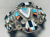 One Of The Best Earlybird Vintage Native American Zuni Turquoise Inlay Sterling Silver Bracelet-Nativo Arts
