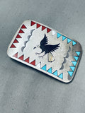 Marvelous Vintage Native American Navajo Sleeping Beauty Turquoise Sterling Silver Buckle-Nativo Arts