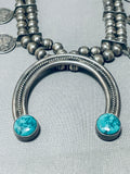 Gasp! Vintage Native American Navajo Turquoise Sterling Silver Coin Squash Blossom Necklace-Nativo Arts