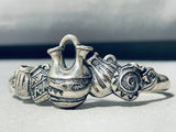 Native American So Detailed!! Vintage Navajo Pottery Sterling Silver Bracelet Cuff-Nativo Arts