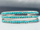 One Of The Best Vintage Zuni Turquoise Square Sterling Silver Bracelet Cuff-Nativo Arts