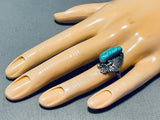 Ethereal Vintage Native American Navajo Blue Gem Turquoise Sterling Sivler Flower Ring-Nativo Arts