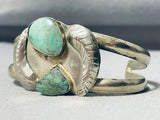 Superior Vintage Native American Navajo Green Turquoise Sterling Silver Leaf Bracelet-Nativo Arts
