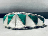 6.5 Inch Wrist Best Vintage Native American Navajo Malachite Pearl Sterling Silver Bracelet-Nativo Arts