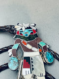 Huge One Of Best Vintage Native American Zuni Inlay Turquoise Sterling Silver Dance Bolo Tie-Nativo Arts