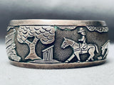 Detailed Vintage Native American Navajo Horse Riding Sterling Silver Bracelet-Nativo Arts