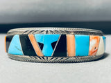 One Of Most Unique Vintage Native American Zuni Turquoise Inlay Sterling Silver Bracelet-Nativo Arts