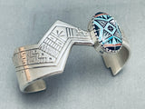 One Of The Most Intricate Vintage Native American Kewa Turquoise Inlay Sterling Silver Bracelet-Nativo Arts