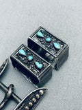 Rare Early Vintage Navajo Turquoise Sterling Silver Ranger Buckle Set Old-Nativo Arts