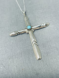 Native American Wonderful Vintage Navajo Blue Gem Turquoise Sterling Silver Cross Necklace-Nativo Arts