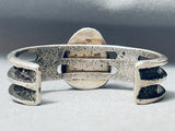 Sturdy Vintage Native American Navajo Channel Sterling Silver Turquoise Bracelet