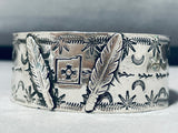 Enchanting Vintage Native American Navajo Sterlng Silver Feathers Solid Bracelet-Nativo Arts