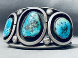 95 Grams Huge Vintage Native American Navajo Blue Gem Turquoise Sterling Silver Bracelet