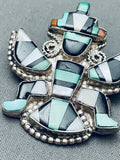 Early Vintage Native American Zuni Green Turquoise Sterling Silver Inlay Pin Old-Nativo Arts