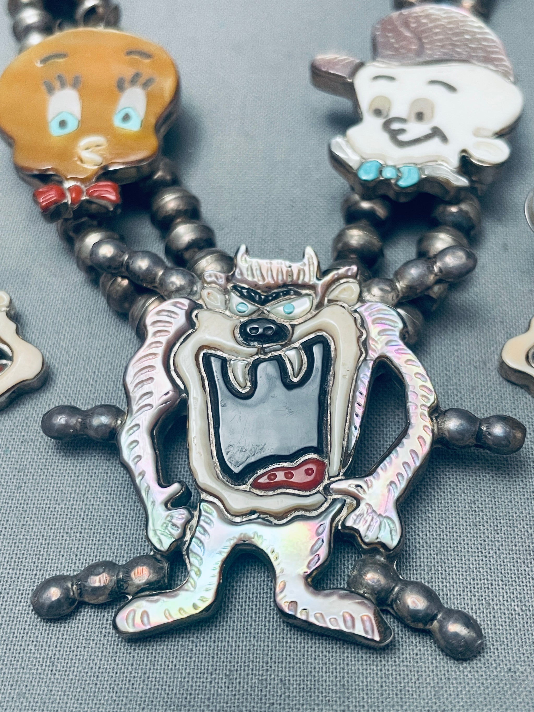 Looney Tunes Old Zuni Turquoise Sterling Silver Inlay Squash