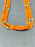 Gorgy!! Native American Navajo Rare Orange Coral Turquoise Sterling Silver Tubes Necklace-Nativo Arts