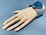 Noteworthy Native American Navajo Spiderweb Turquoise Sterling Silver Bracelet Signed-Nativo Arts