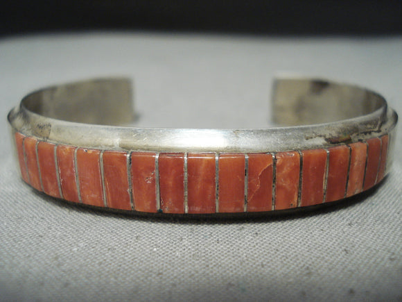 Amazing gasper Vintage Native American Zuni Coral Sterling Silver Bracelet-Nativo Arts