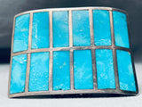 One Of The Biggest Best Vintage Native American Navajo Turquoise Inlay Sterling Silver Buckle-Nativo Arts